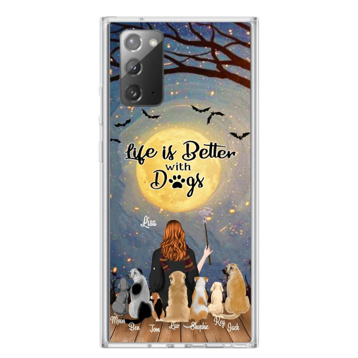 Custom Personalized Witch Phone Case - Upto 7 Dogs - Gift For Dog Lovers - Life Is Better With Dogs