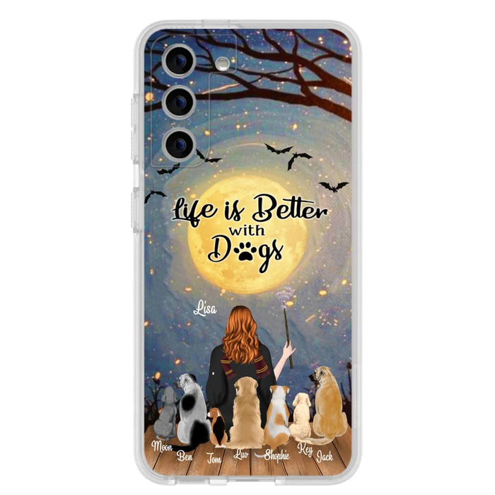 Custom Personalized Witch Phone Case - Upto 7 Dogs - Gift For Dog Lovers - Life Is Better With Dogs