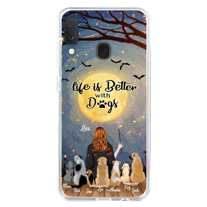 Custom Personalized Witch Phone Case - Upto 7 Dogs - Gift For Dog Lovers - Life Is Better With Dogs