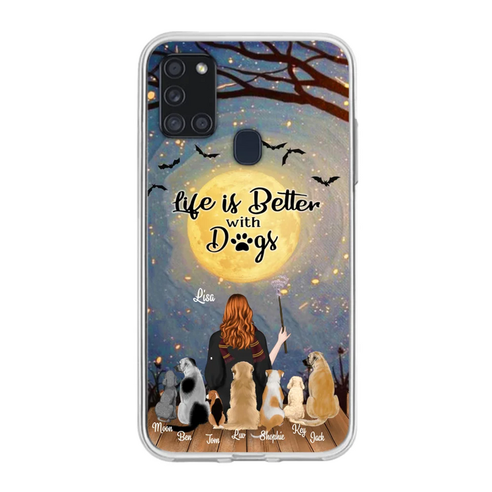 Custom Personalized Witch Phone Case - Upto 7 Dogs - Gift For Dog Lovers - Life Is Better With Dogs