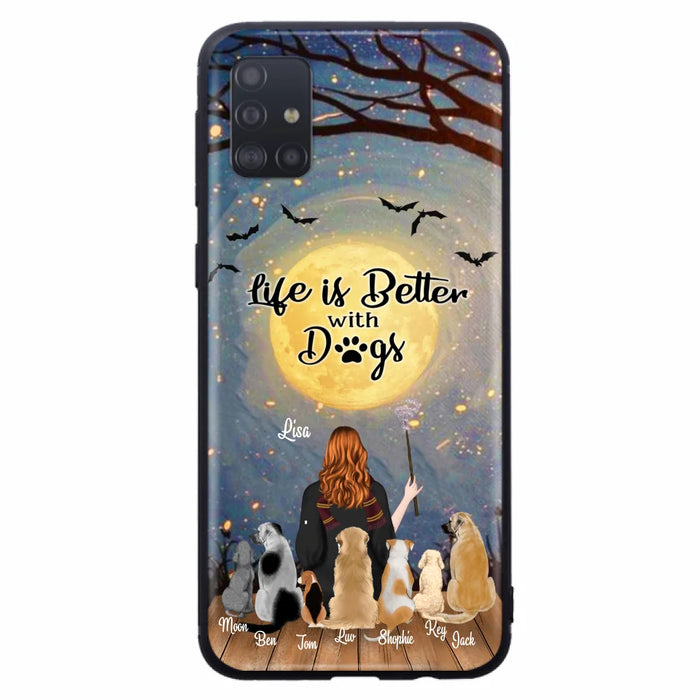 Custom Personalized Witch Phone Case - Upto 7 Dogs - Gift For Dog Lovers - Life Is Better With Dogs