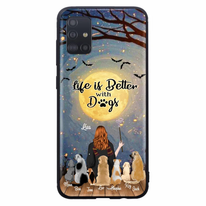 Custom Personalized Witch Phone Case - Upto 7 Dogs - Gift For Dog Lovers - Life Is Better With Dogs