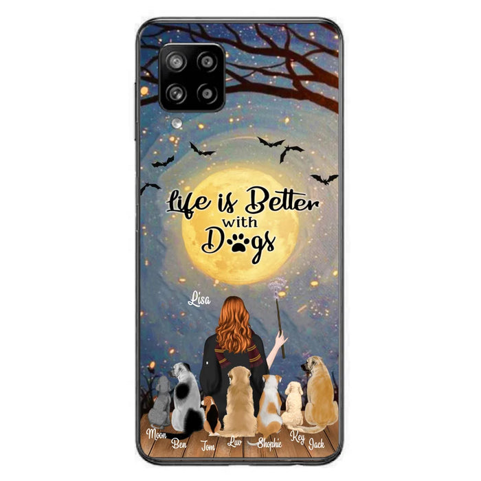 Custom Personalized Witch Phone Case - Upto 7 Dogs - Gift For Dog Lovers - Life Is Better With Dogs