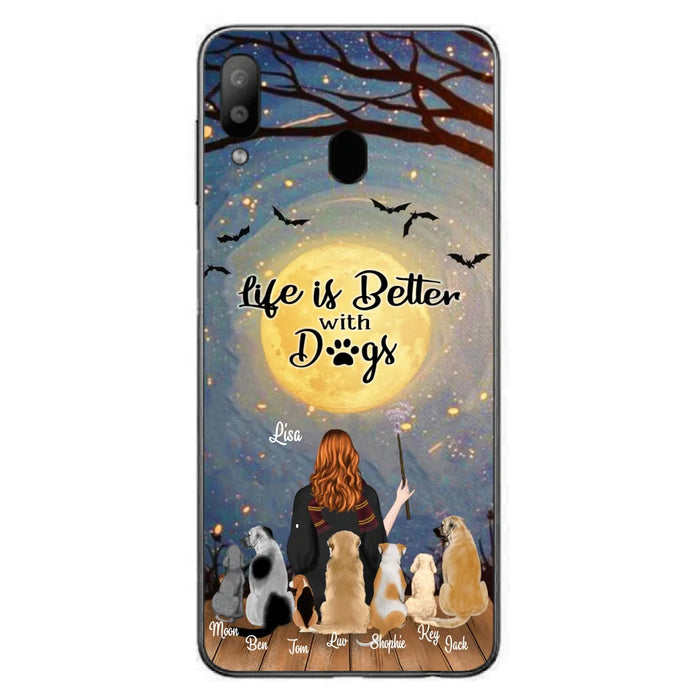 Custom Personalized Witch Phone Case - Upto 7 Dogs - Gift For Dog Lovers - Life Is Better With Dogs