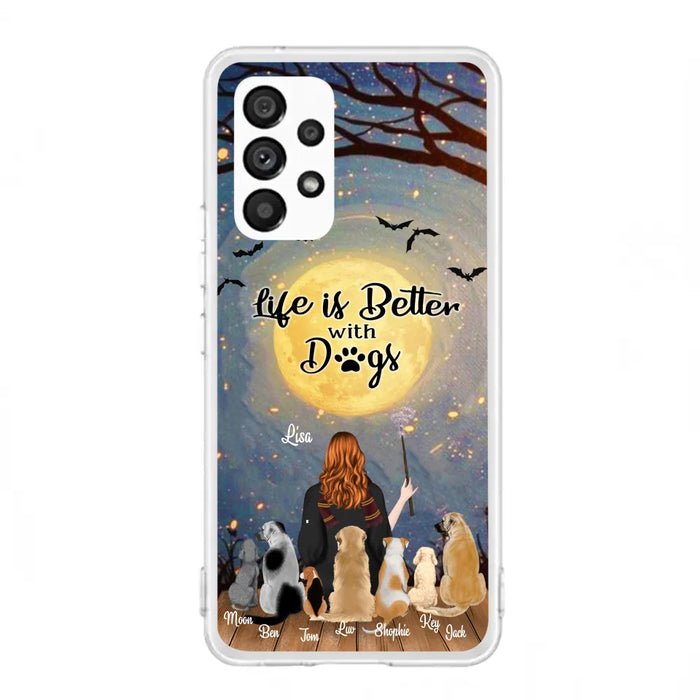 Custom Personalized Witch Phone Case - Upto 7 Dogs - Gift For Dog Lovers - Life Is Better With Dogs