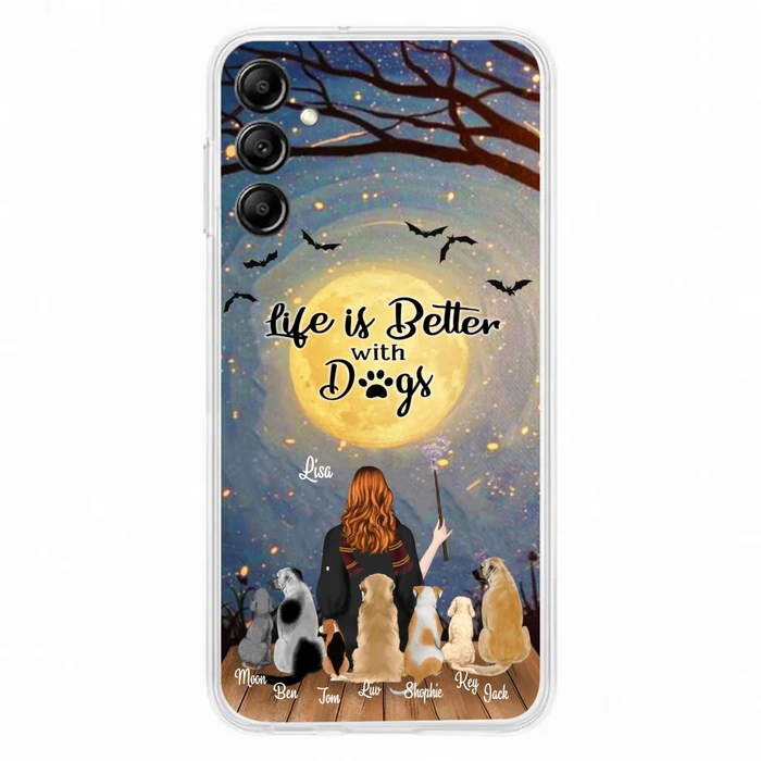 Custom Personalized Witch Phone Case - Upto 7 Dogs - Gift For Dog Lovers - Life Is Better With Dogs