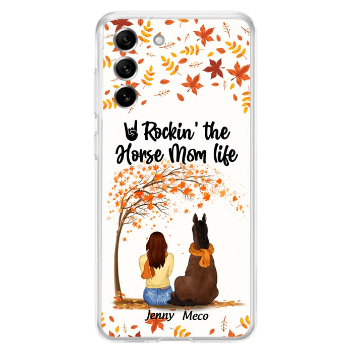 Custom Personalized Horse Mom In Autumn Phone Case - Girl With Upto 3 Horses - Case For iPhone And Samsung