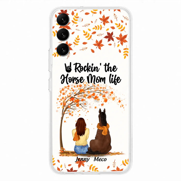 Custom Personalized Horse Mom In Autumn Phone Case - Girl With Upto 3 Horses - Case For iPhone And Samsung