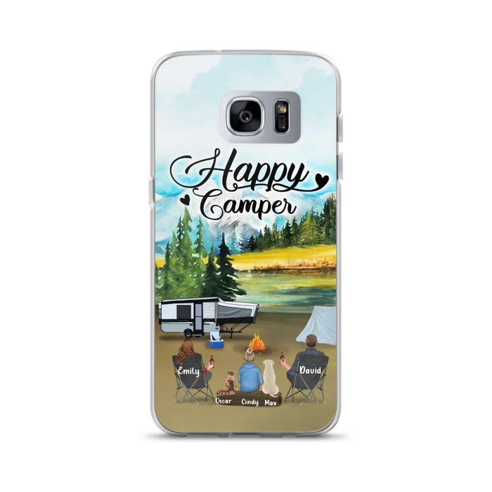 Custom Personalized Camping Phone Case - Parents With 1 Kids And 2 Pets - Best Gift For Family - Happy Camper - Case For iPhone And Samsung