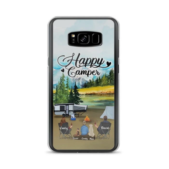 Custom Personalized Camping Phone Case - Parents With 1 Kids And 2 Pets - Best Gift For Family - Happy Camper - Case For iPhone And Samsung