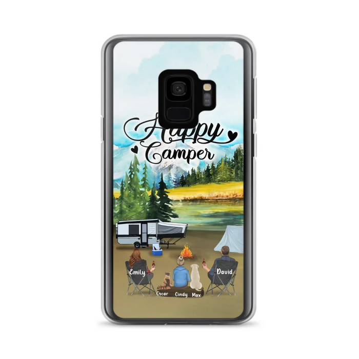 Custom Personalized Camping Phone Case - Parents With 1 Kids And 2 Pets - Best Gift For Family - Happy Camper - Case For iPhone And Samsung