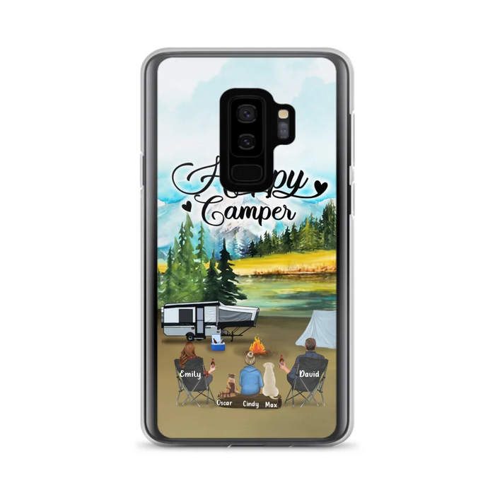 Custom Personalized Camping Phone Case - Parents With 1 Kids And 2 Pets - Best Gift For Family - Happy Camper - Case For iPhone And Samsung