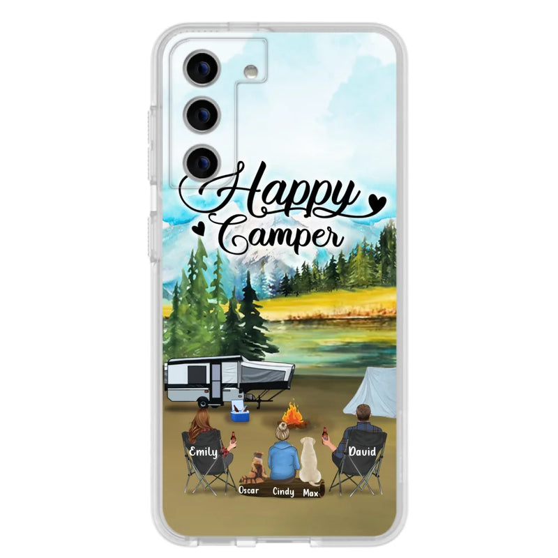 Personalized Camping Phone Case - Parents With 1 Kids And 2 Pets - Best Gift For Family - Happy Camper - Case For iPhone And Samsung