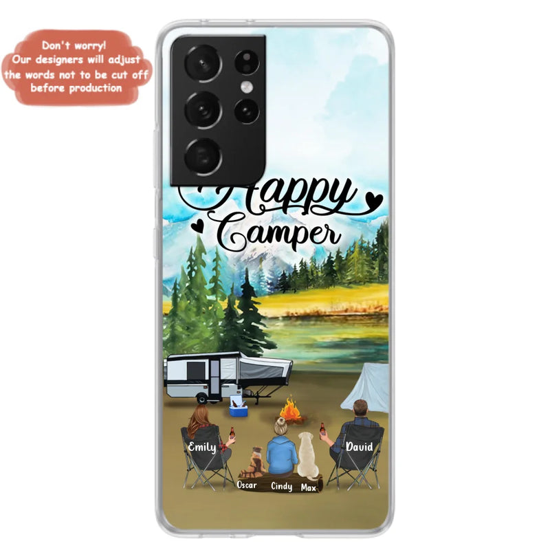 Personalized Camping Phone Case - Parents With 1 Kids And 2 Pets - Best Gift For Family - Happy Camper - Case For iPhone And Samsung