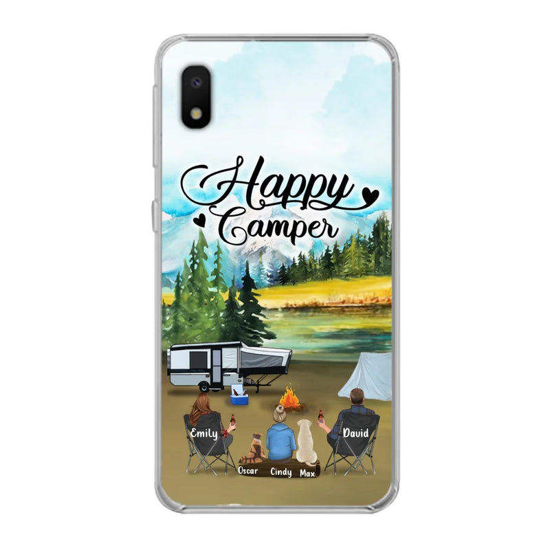 Personalized Camping Phone Case - Parents With 1 Kids And 2 Pets - Best Gift For Family - Happy Camper - Case For iPhone And Samsung