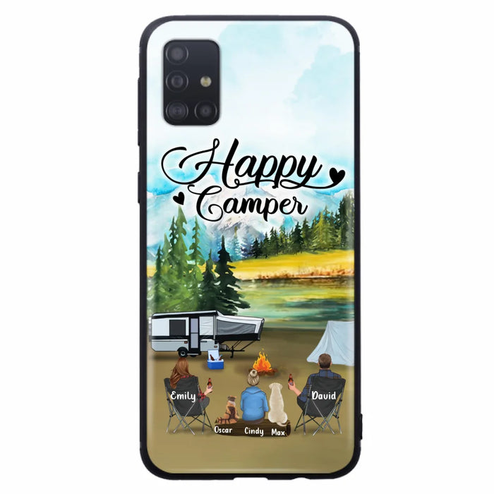 Custom Personalized Camping Phone Case - Parents With 1 Kids And 2 Pets - Best Gift For Family - Happy Camper - Case For iPhone And Samsung