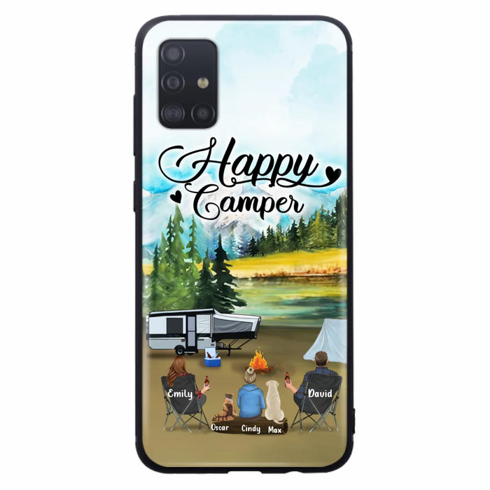 Custom Personalized Camping Phone Case - Parents With 1 Kids And 2 Pets - Best Gift For Family - Happy Camper - Case For iPhone And Samsung