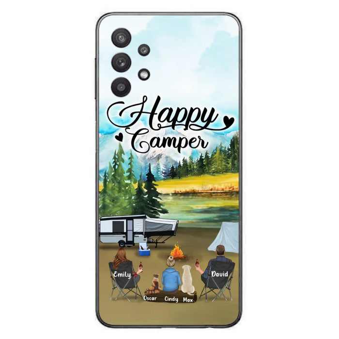 Custom Personalized Camping Phone Case - Parents With 1 Kids And 2 Pets - Best Gift For Family - Happy Camper - Case For iPhone And Samsung