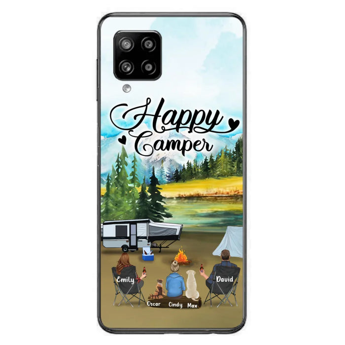 Custom Personalized Camping Phone Case - Parents With 1 Kids And 2 Pets - Best Gift For Family - Happy Camper - Case For iPhone And Samsung