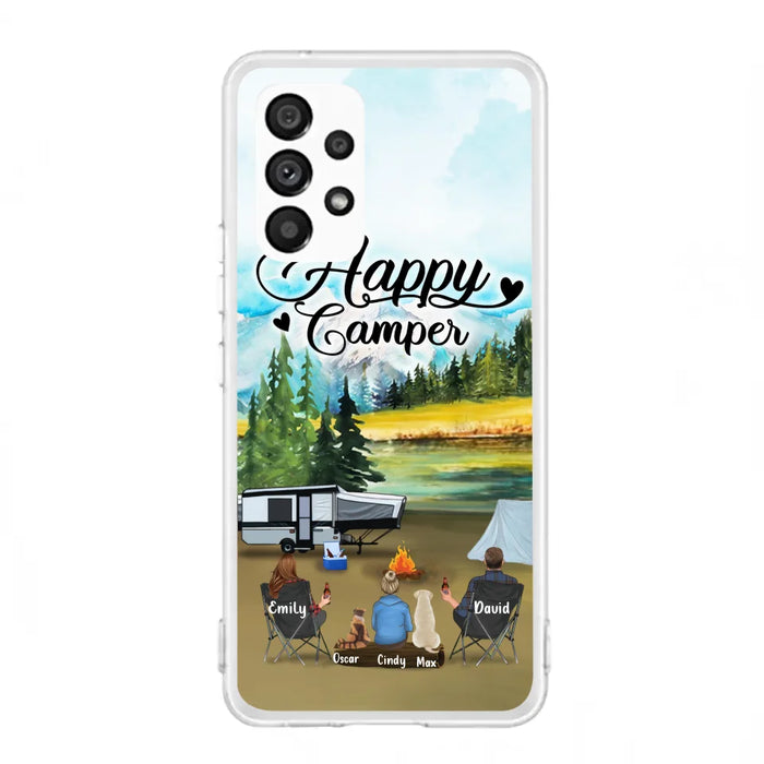 Custom Personalized Camping Phone Case - Parents With 1 Kids And 2 Pets - Best Gift For Family - Happy Camper - Case For iPhone And Samsung