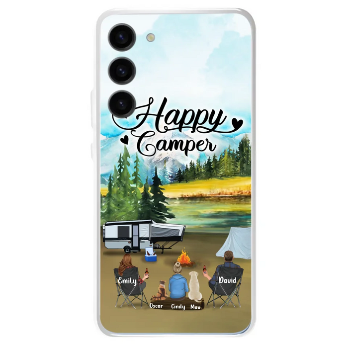 Custom Personalized Camping Phone Case - Parents With 1 Kids And 2 Pets - Best Gift For Family - Happy Camper - Case For iPhone And Samsung