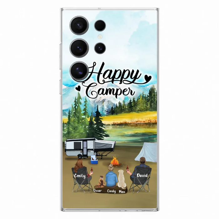 Custom Personalized Camping Phone Case - Parents With 1 Kids And 2 Pets - Best Gift For Family - Happy Camper - Case For iPhone And Samsung