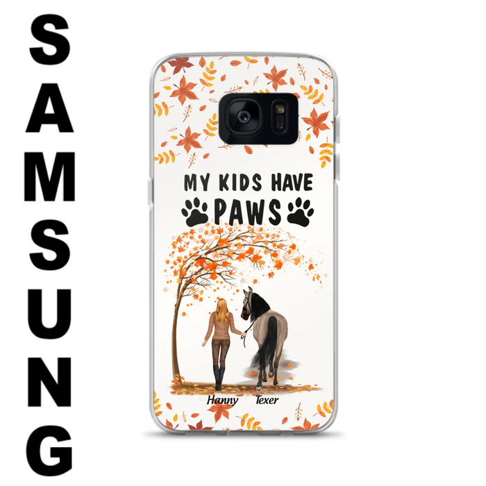 Custom Personalized Horse Mom In Autumn Phone Case - Girl With Upto 2 Horses - My Kids Have Paws - Case For iPhone And Samsung