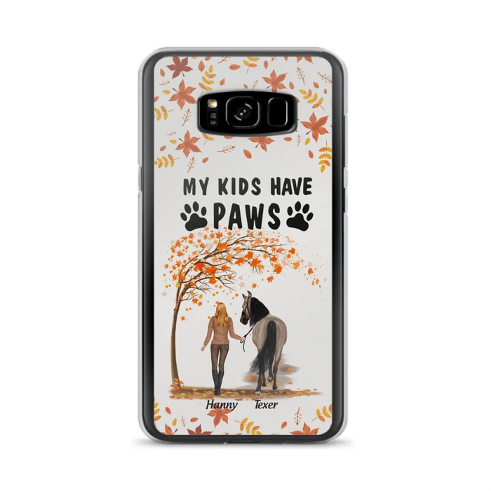 Custom Personalized Horse Mom In Autumn Phone Case - Girl With Upto 2 Horses - My Kids Have Paws - Case For iPhone And Samsung