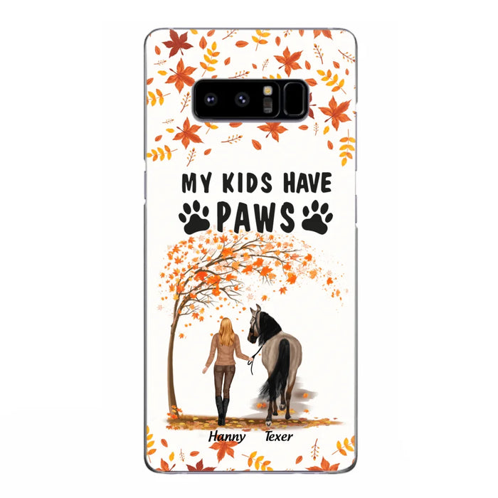 Custom Personalized Horse Mom In Autumn Phone Case - Girl With Upto 2 Horses - My Kids Have Paws - Case For iPhone And Samsung