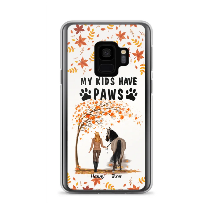 Custom Personalized Horse Mom In Autumn Phone Case - Girl With Upto 2 Horses - My Kids Have Paws - Case For iPhone And Samsung