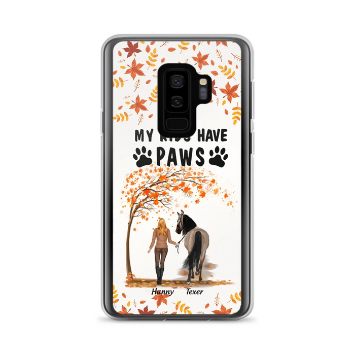 Custom Personalized Horse Mom In Autumn Phone Case - Girl With Upto 2 Horses - My Kids Have Paws - Case For iPhone And Samsung