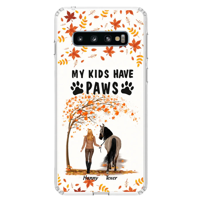 Custom Personalized Horse Mom In Autumn Phone Case - Girl With Upto 2 Horses - My Kids Have Paws - Case For iPhone And Samsung