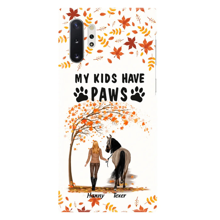 Custom Personalized Horse Mom In Autumn Phone Case - Girl With Upto 2 Horses - My Kids Have Paws - Case For iPhone And Samsung