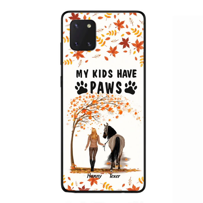 Custom Personalized Horse Mom In Autumn Phone Case - Girl With Upto 2 Horses - My Kids Have Paws - Case For iPhone And Samsung