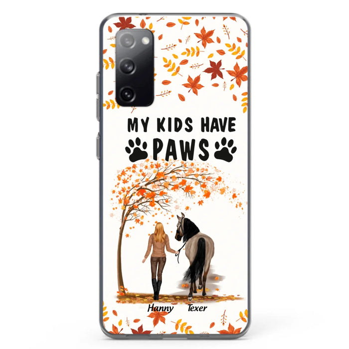 Custom Personalized Horse Mom In Autumn Phone Case - Girl With Upto 2 Horses - My Kids Have Paws - Case For iPhone And Samsung