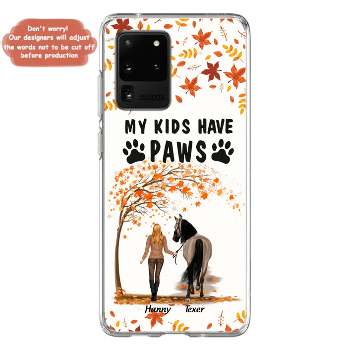 Custom Personalized Horse Mom In Autumn Phone Case - Girl With Upto 2 Horses - My Kids Have Paws - Case For iPhone And Samsung