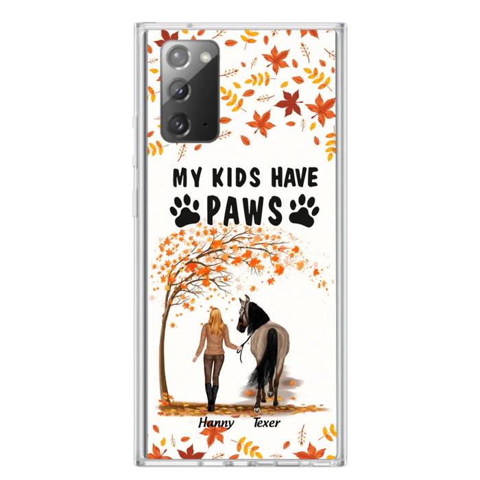 Custom Personalized Horse Mom In Autumn Phone Case - Girl With Upto 2 Horses - My Kids Have Paws - Case For iPhone And Samsung