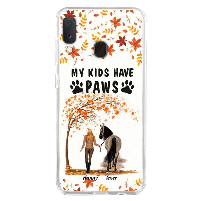 Custom Personalized Horse Mom In Autumn Phone Case - Girl With Upto 2 Horses - My Kids Have Paws - Case For iPhone And Samsung