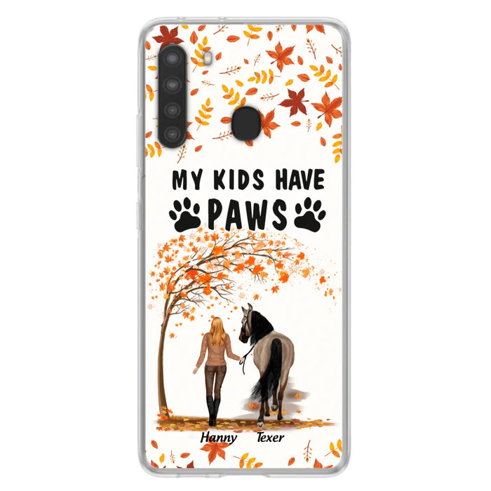 Custom Personalized Horse Mom In Autumn Phone Case - Girl With Upto 2 Horses - My Kids Have Paws - Case For iPhone And Samsung