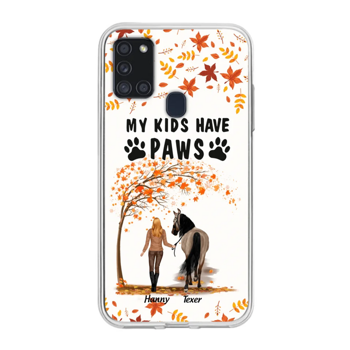 Custom Personalized Horse Mom In Autumn Phone Case - Girl With Upto 2 Horses - My Kids Have Paws - Case For iPhone And Samsung