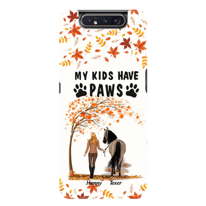 Custom Personalized Horse Mom In Autumn Phone Case - Girl With Upto 2 Horses - My Kids Have Paws - Case For iPhone And Samsung