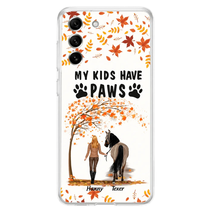 Custom Personalized Horse Mom In Autumn Phone Case - Girl With Upto 2 Horses - My Kids Have Paws - Case For iPhone And Samsung