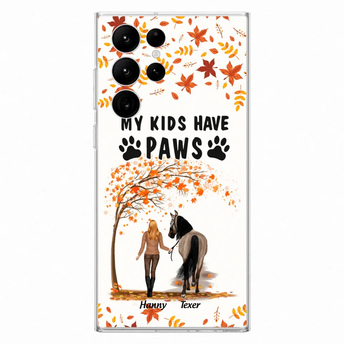 Custom Personalized Horse Mom In Autumn Phone Case - Girl With Upto 2 Horses - My Kids Have Paws - Case For iPhone And Samsung