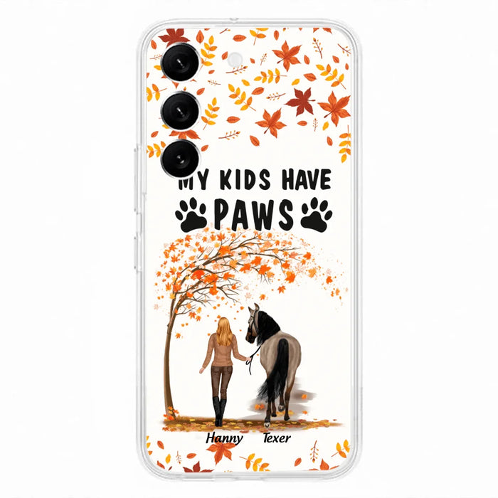 Custom Personalized Horse Mom In Autumn Phone Case - Girl With Upto 2 Horses - My Kids Have Paws - Case For iPhone And Samsung