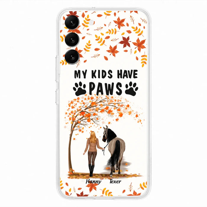 Custom Personalized Horse Mom In Autumn Phone Case - Girl With Upto 2 Horses - My Kids Have Paws - Case For iPhone And Samsung