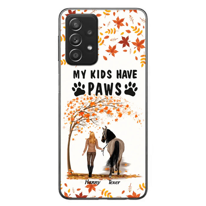 Custom Personalized Horse Mom In Autumn Phone Case - Girl With Upto 2 Horses - My Kids Have Paws - Case For iPhone And Samsung