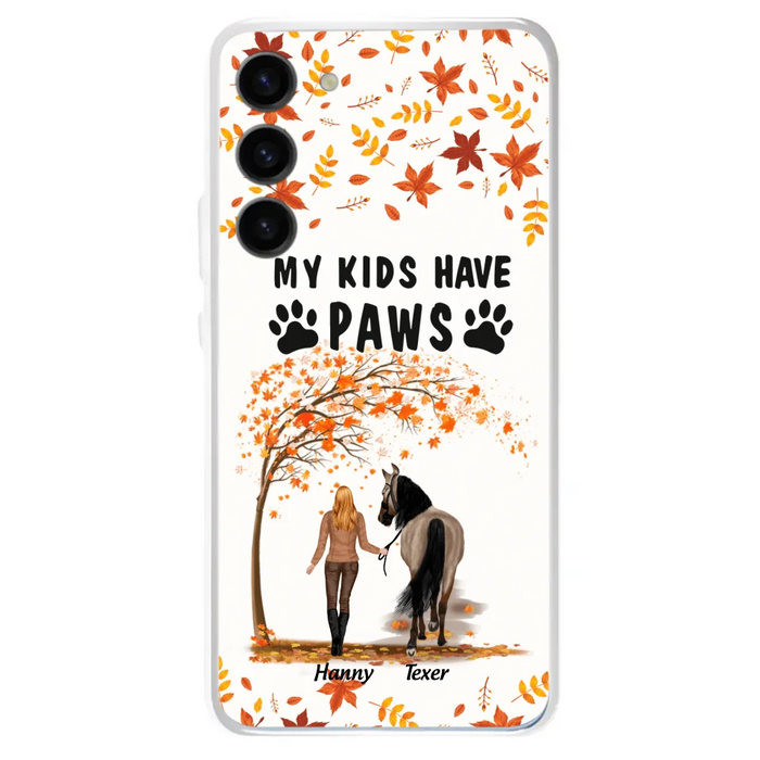 Custom Personalized Horse Mom In Autumn Phone Case - Girl With Upto 2 Horses - My Kids Have Paws - Case For iPhone And Samsung