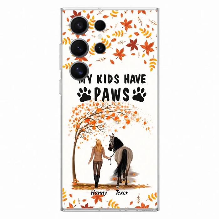 Custom Personalized Horse Mom In Autumn Phone Case - Girl With Upto 2 Horses - My Kids Have Paws - Case For iPhone And Samsung