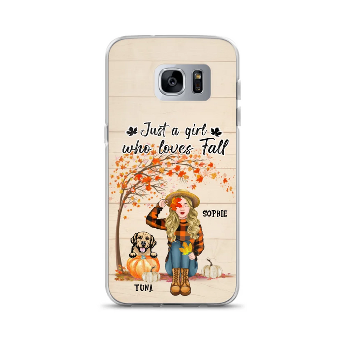 Custom Personalized Fall Dog Mom Phone Case- Upto 4 Pets - Best Gift For Dog Lovers - Just A Girl Who Loves Fall - Case For Iphone Samsung - MTJKZW