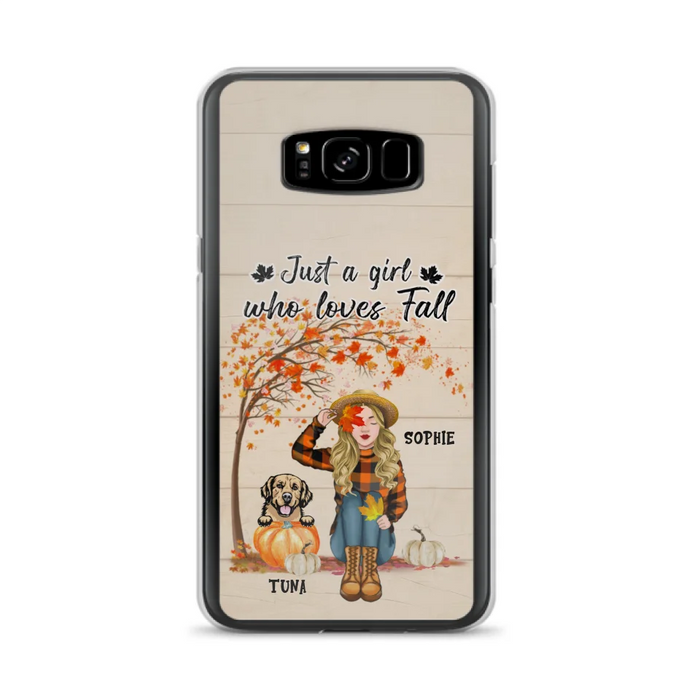 Custom Personalized Fall Dog Mom Phone Case- Upto 4 Pets - Best Gift For Dog Lovers - Just A Girl Who Loves Fall - Case For Iphone Samsung - MTJKZW